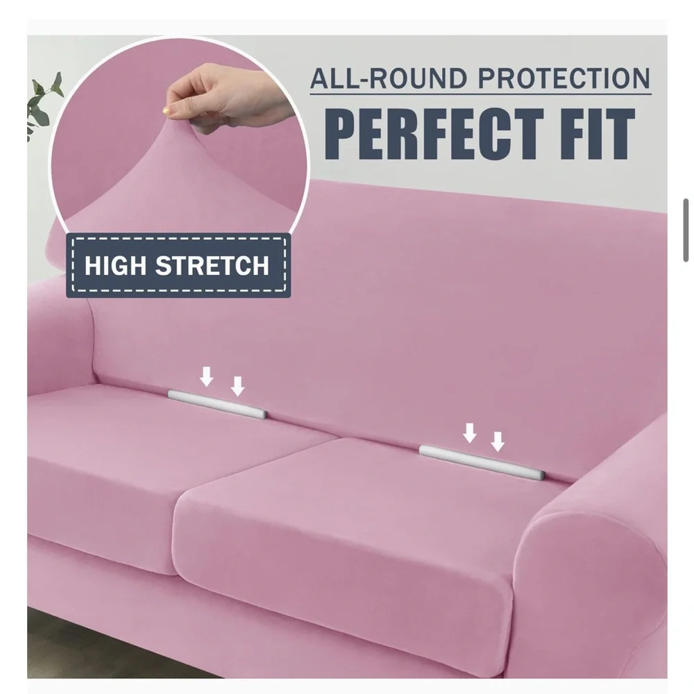 Pink Velvet Sofa Slipcover Straight 2-Cushion Size Medium